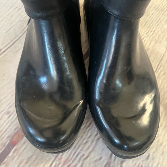 Tory Burch Rubber & Leather Tall Logo Boots Sz 6M *damaged zipper* - Picture 7 of 9